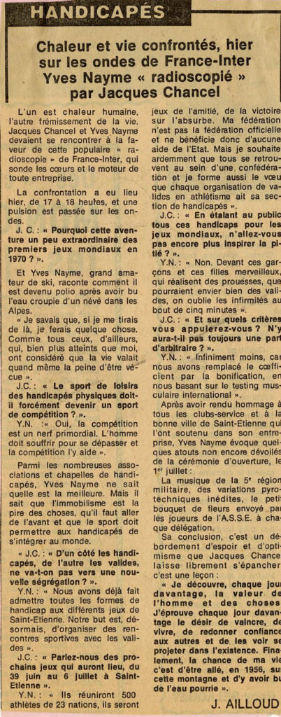 Article publié suite à la diffusion de l’émission Radioscopie sur France Inter, La Tribune-Le Progrès, 25 juin 1975